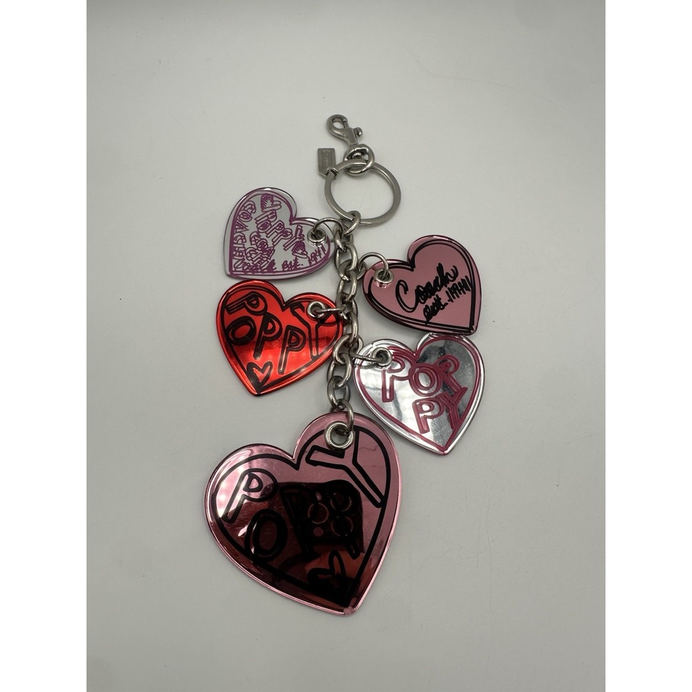 Coach Vintage Y2K Multicolor Heart Bag Charm FOB collectible Key Ring Silver - Picture 2 of 7
